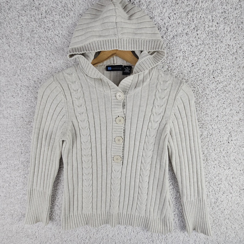 Relativity Cable Knit Chunky‎ Hooded Sweater Cardigan Womens PM Ribbed Hoodie